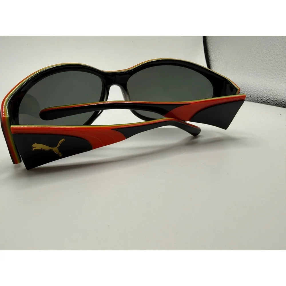 Puma Atmosphere PU15005 GN Wrap Sunglasses Black Red Yellow Green Stripes